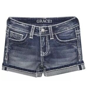 Scheels GRACE Jeans Girls Med Wash Denim Gigi fit Shorts NWT‎ Size 14